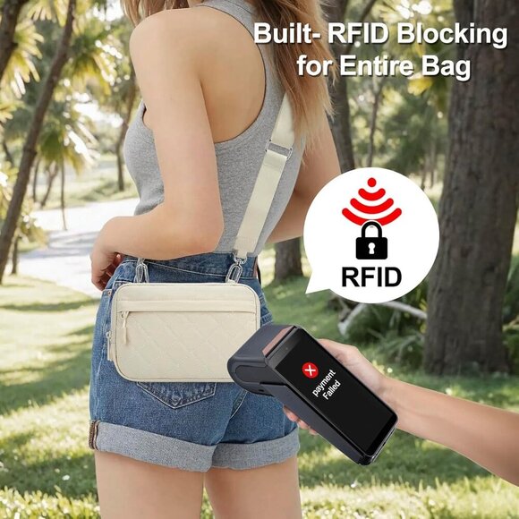 Quilted Nylon Wristlet Wallet Crossbody RFID Blocking Bag with Multiple Pockets - Picture 3 of 9